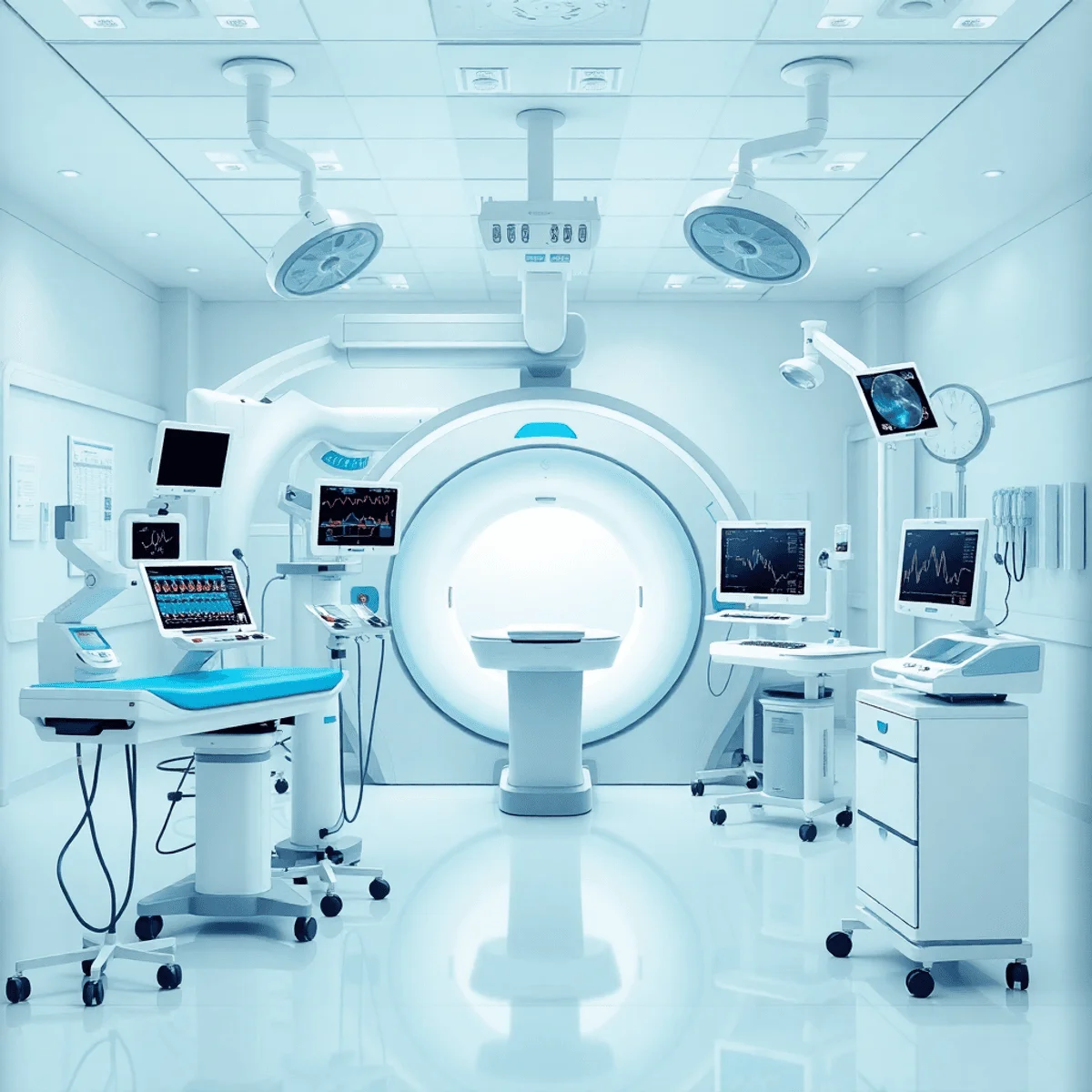 Best medical equipment supplies in uae 1 A modern healthcare setting in the UAE with advanced medical equipment, including MRI machines and surgical instruments, set in a bright and inviting hospital environment.